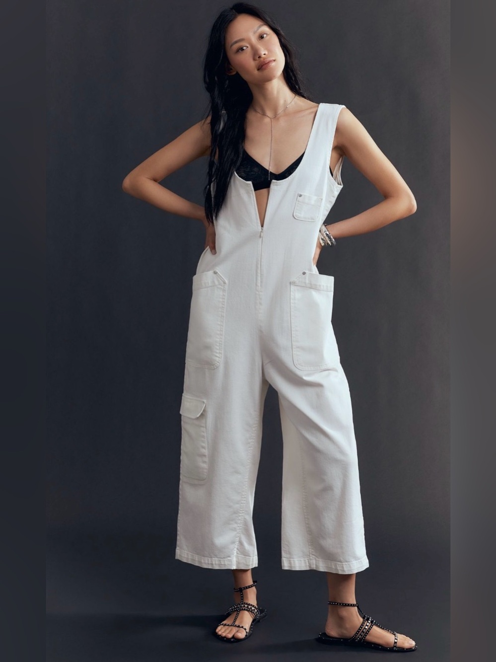 Anthropologie Pilcro Zip-Front Wide Leg Overalls Size XL